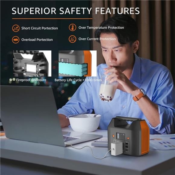 Portable Power Station 150W Solar Generator 42000mAh Portable Power Bank, Orange - Picture 3 of 6